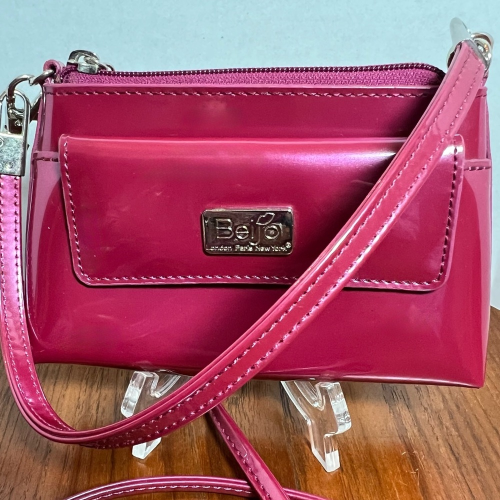 Beijo Mini Crossbody Bag Pink Glossy Patent Wristlet Small Purse